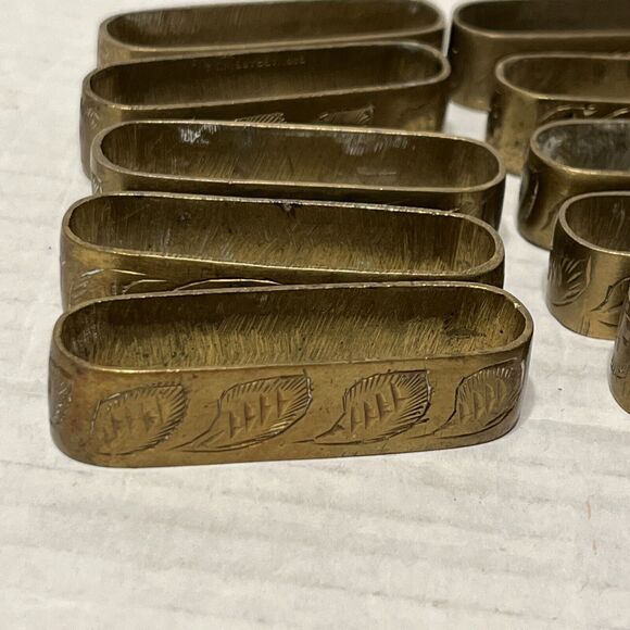 Sarna Brass India Etched Napkin Holders 12 Flat Rings 2.25 inches Hand Made Gold - Picture 3 of 10